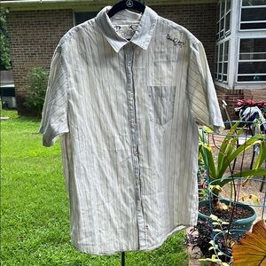 O'Neill Men's Cream and Gray Striped Button-Down Shirt